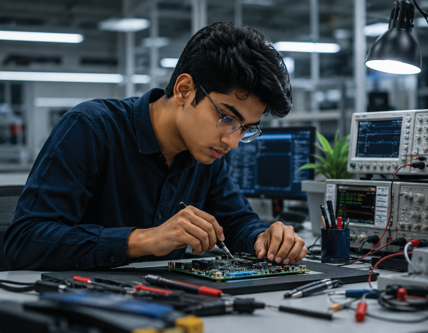 Student working with computer hardware