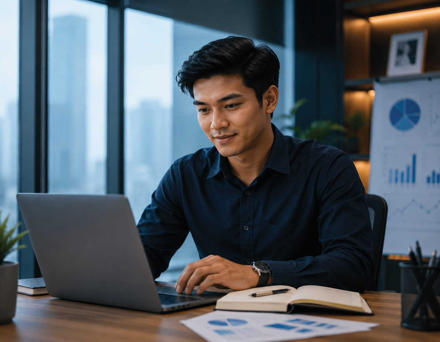 Student studying technology
